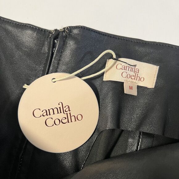 New Camila Coelho Cora Leather Straight Leg Pants with Slit Hem Black Sz M - Picture 6 of 10